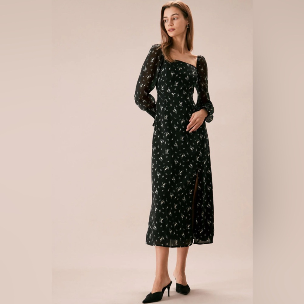 RIHOAS Black Square Neck Floral Maxi Dress
